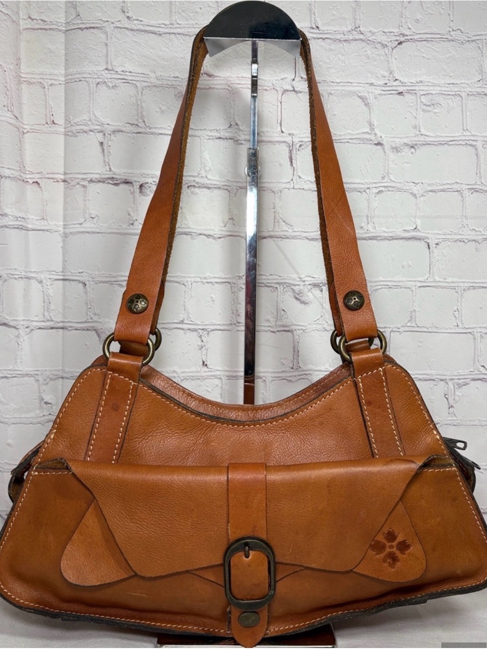 Patricia Nash Leather Shoulder Bag in Cognac Brown